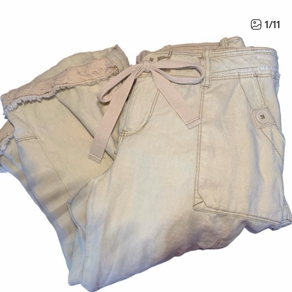 BKE for Buckle Cargo Pants 100%Linen Pockets crochet Lace Detail Y2K Khaki SZ29 - Picture 12 of 13